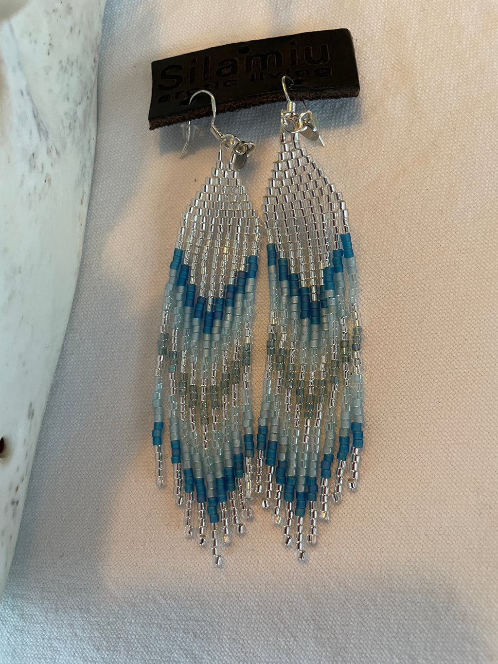 Arctic Feather Fringe, silver and blue
