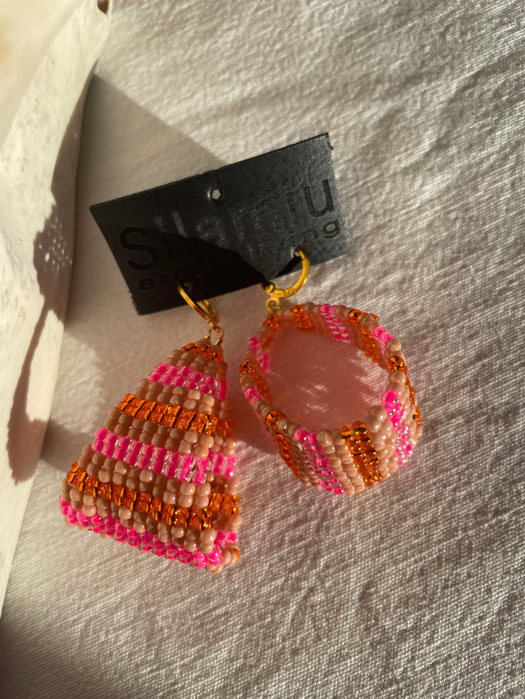 Beaded hoops, pink and orange