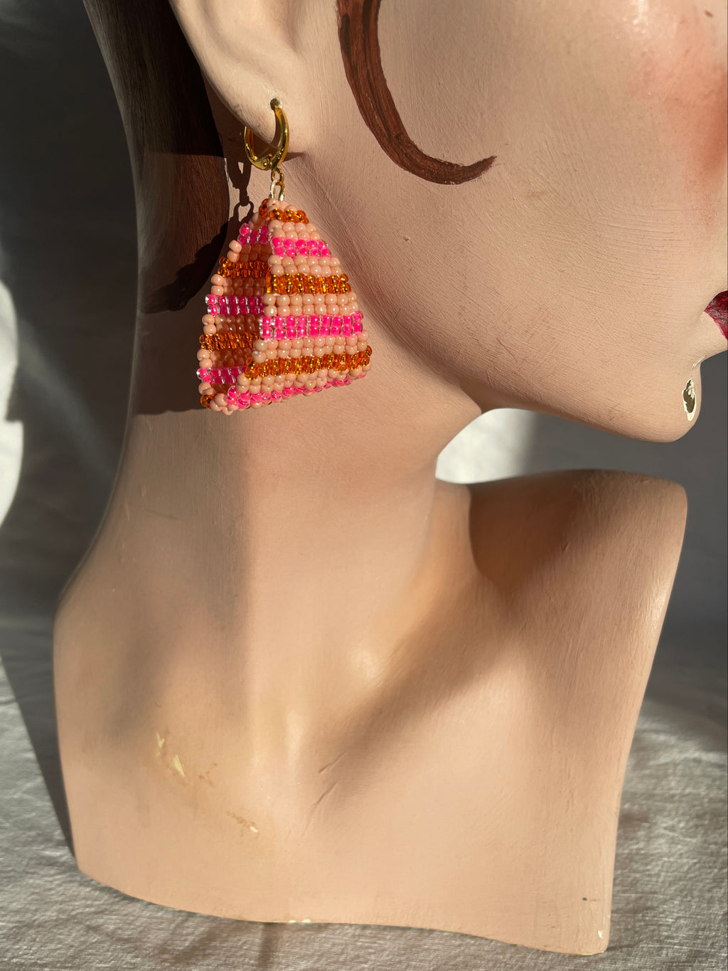 Beaded hoops, pink and orange