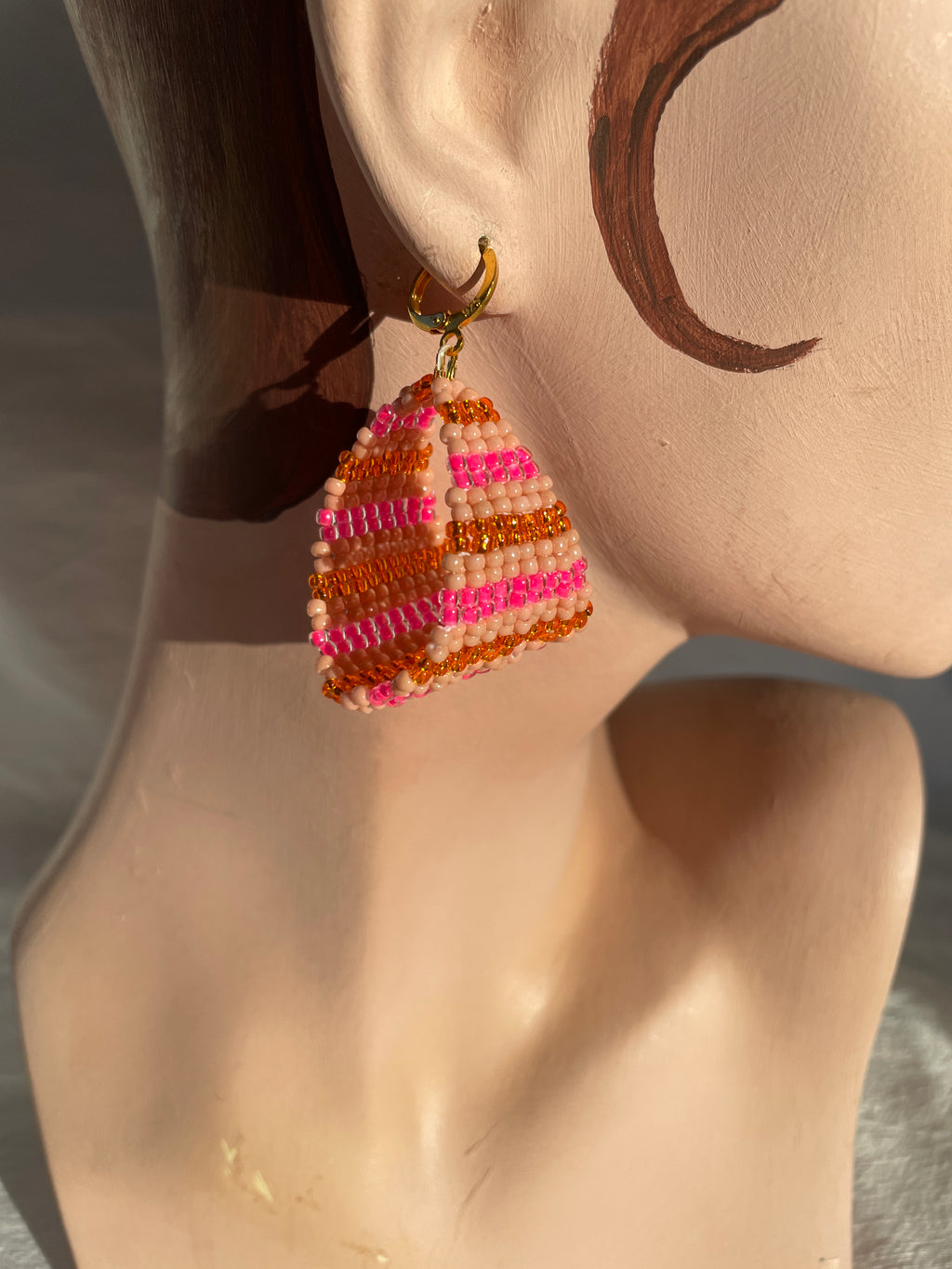 Beaded hoops, pink and orange