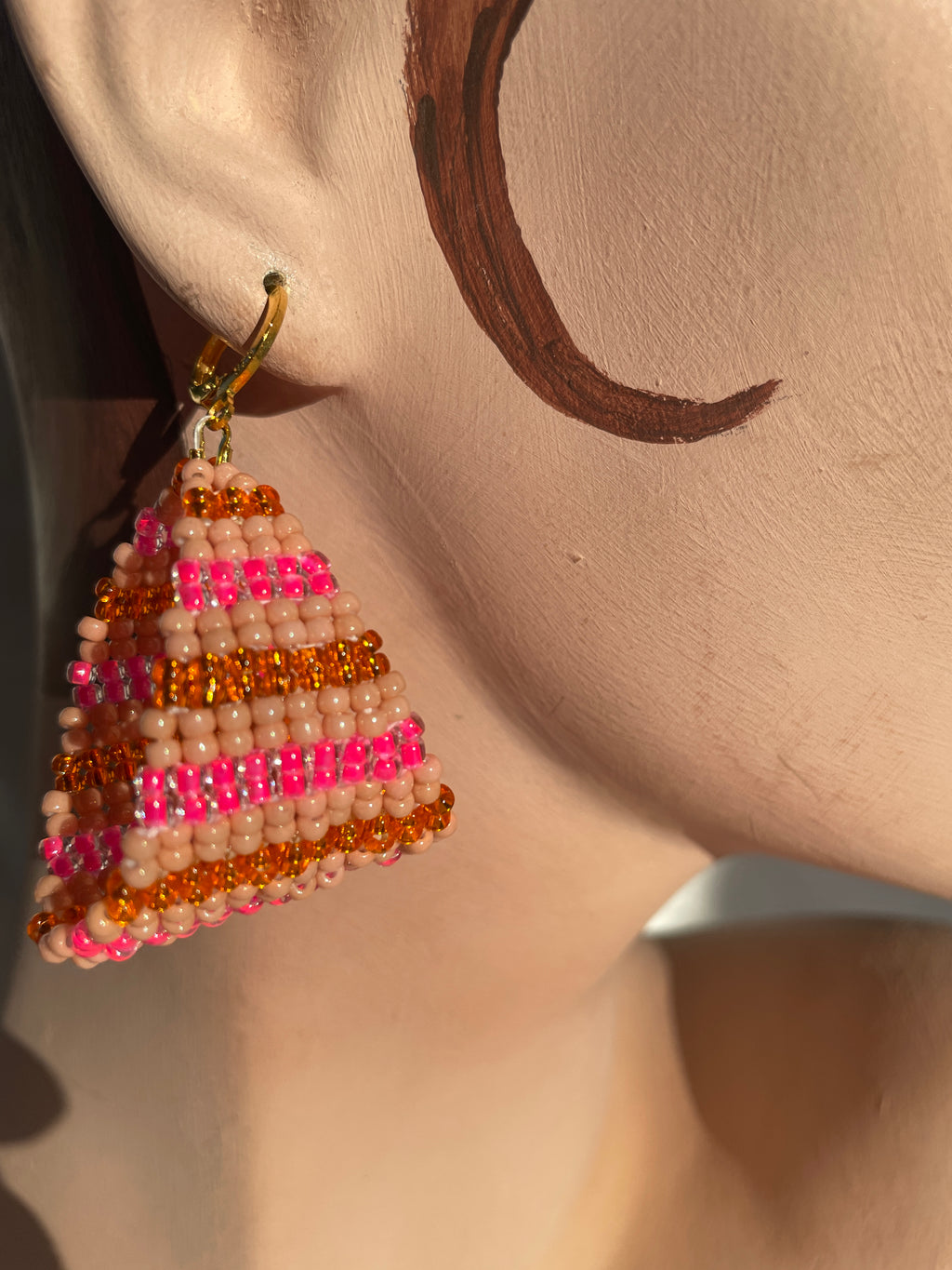 Beaded hoops, pink and orange